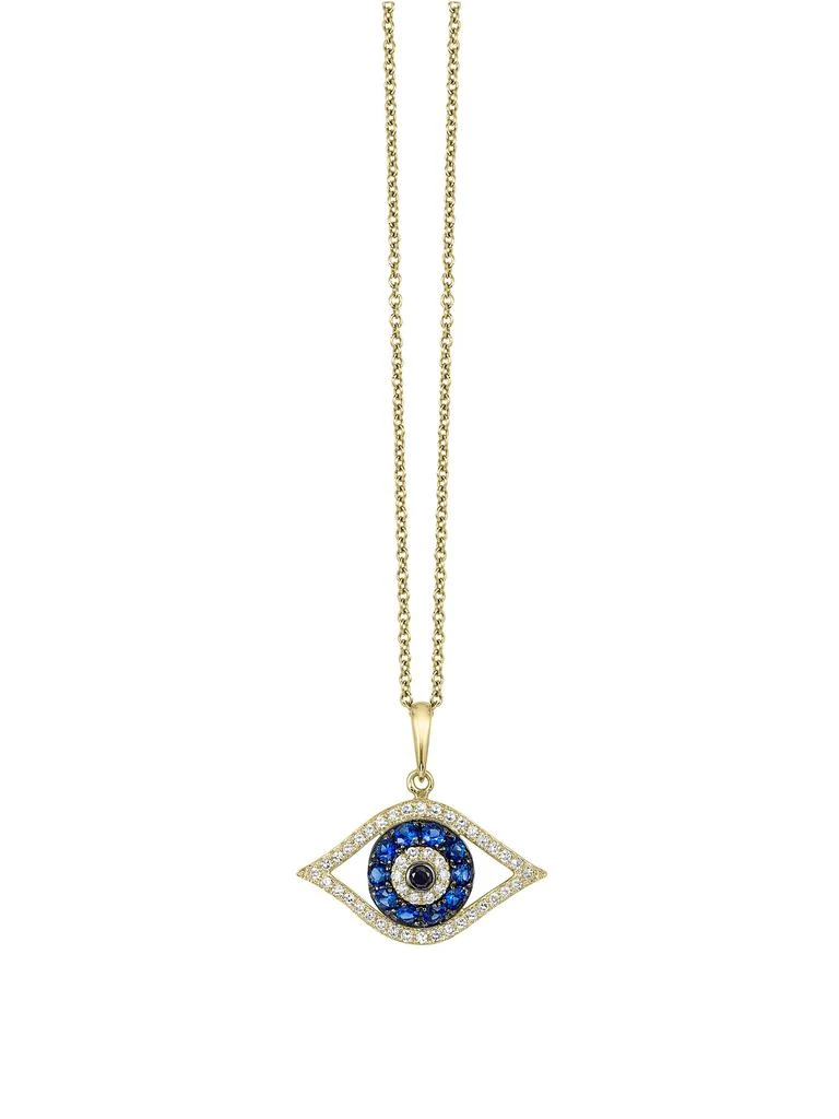 Effy Novelty 14K Yellow Gold, Sapphire, White
Black Diamond Evil Eye Pendant Necklace