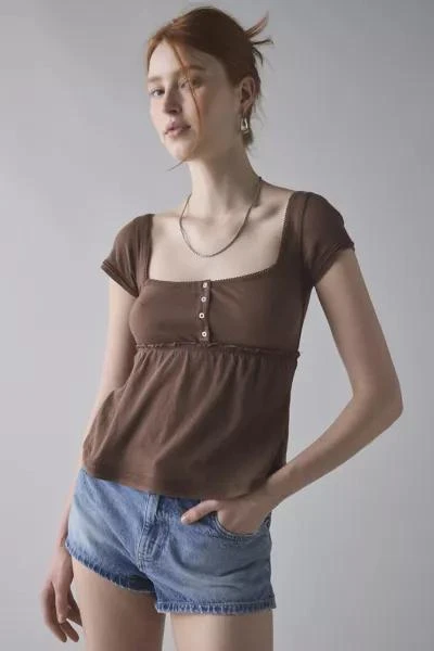 BDG BDG Brittney Square Neck Henley Babydoll Tee 1