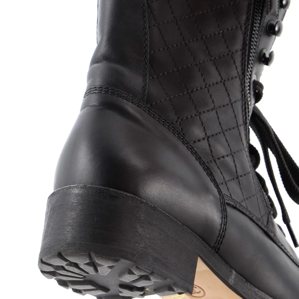 Chanel Women's CC Zip Up Combat Boots Quilted Leather 6