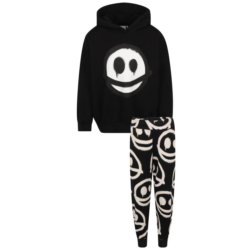 Little Man Happy Happy sad organic hoodie and sweatpants set in black and white