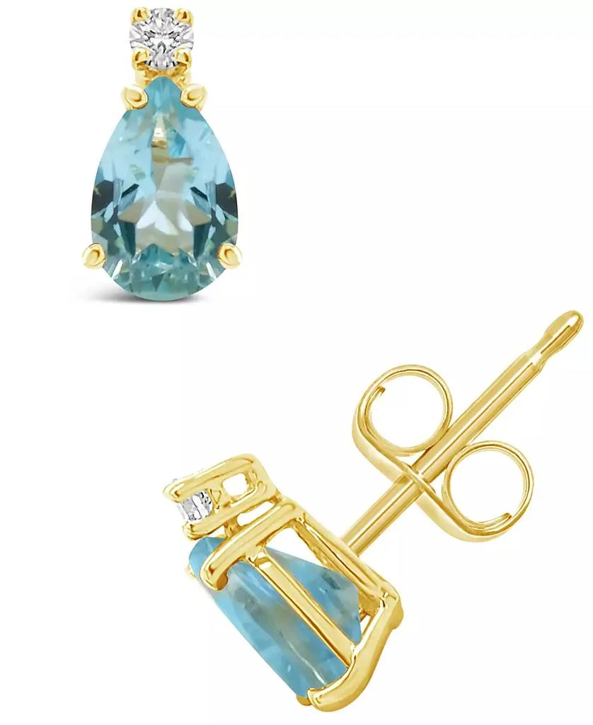 Macy's Aquamarine (3/4 ct.t.w) and Diamond Accent Stud Earrings in 14K Yellow Gold 1