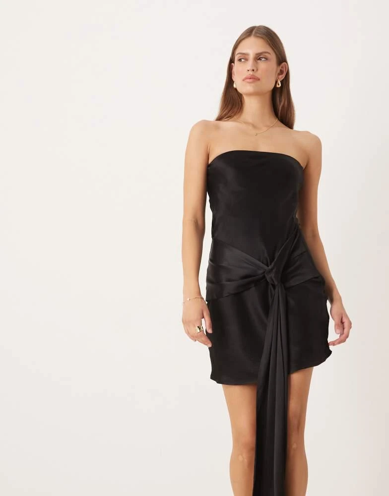 SNDYS SNDYS satin bandeau wrap tie waist detail mini dress in black -  Dresses & Skirts - Free Shipping - BeyondStyle