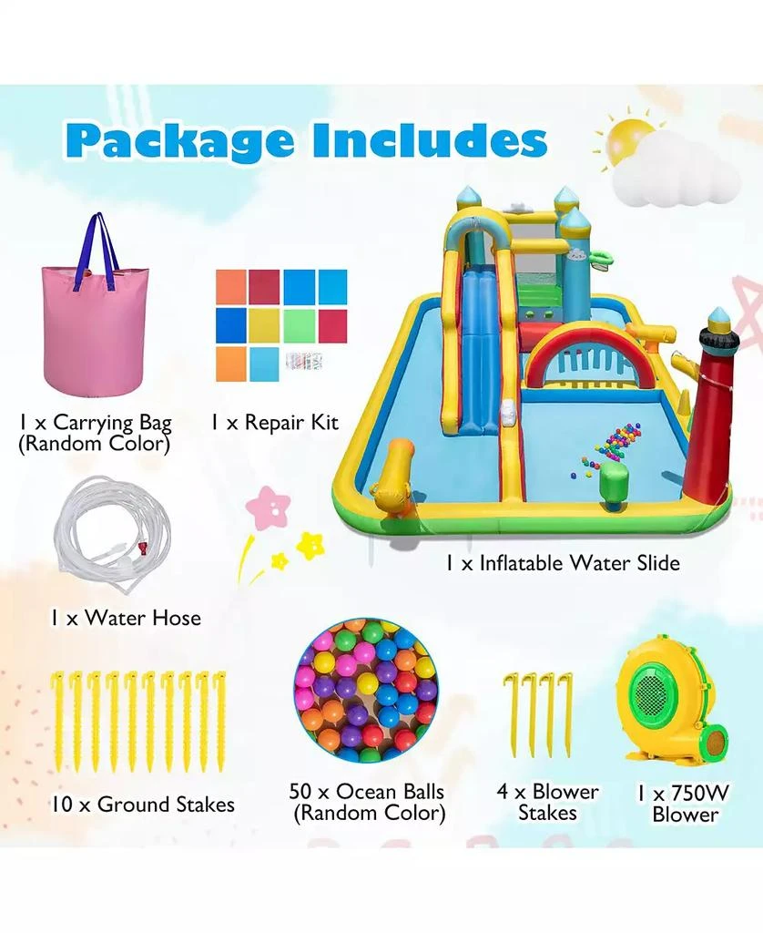 Mecale Giant Inflatable Water Slide Park with Long Slide and 750W Blower Included 7