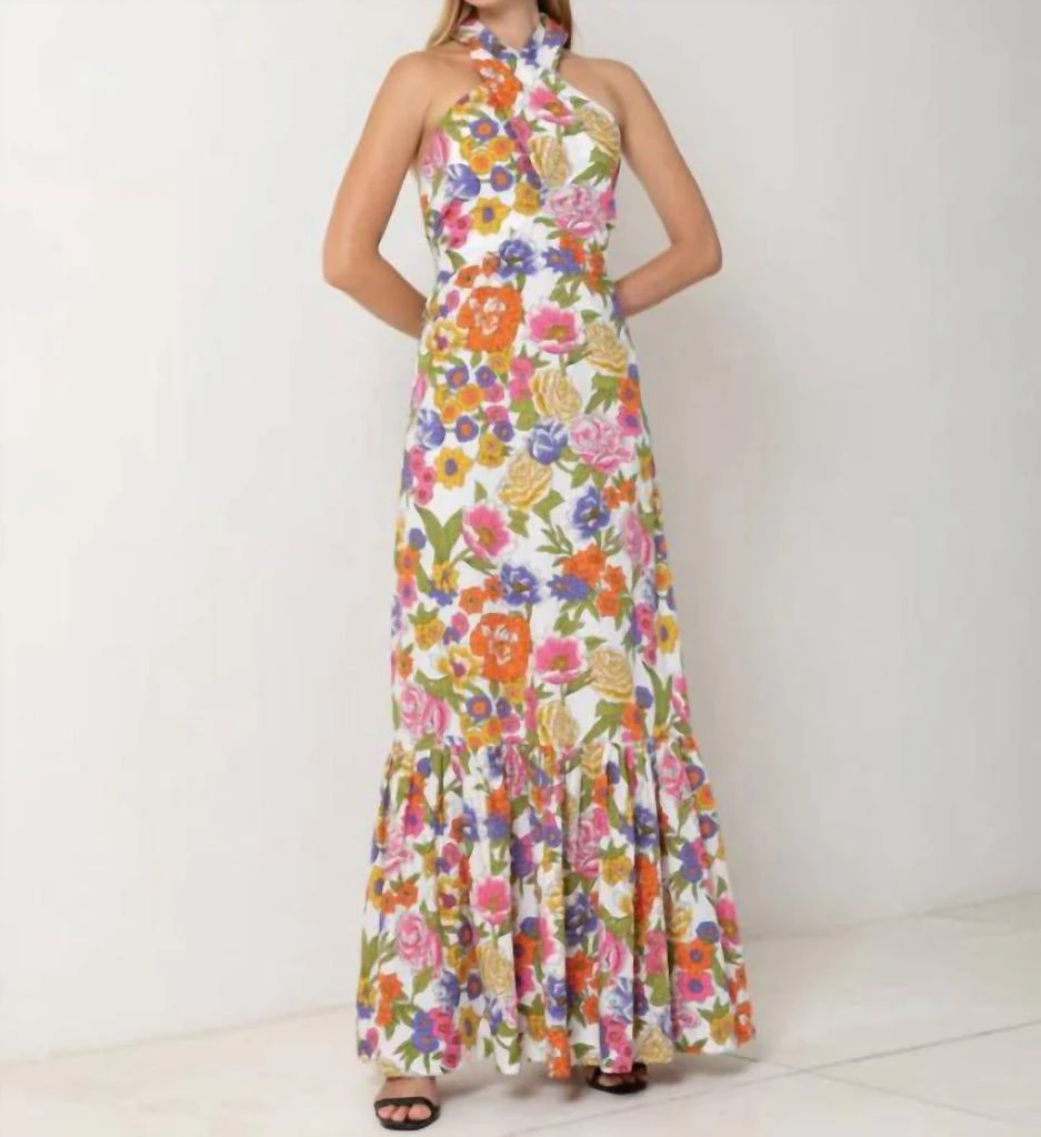 SWF Crossover Halter Maxi Dress In Spring Floral 1
