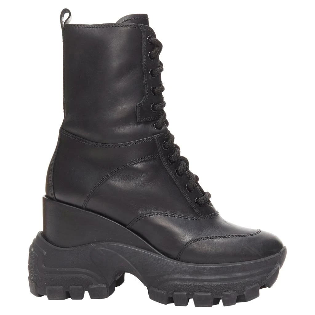 Miu Miu Leather Logo Lace Up Chunky Wedged Military Boots 1