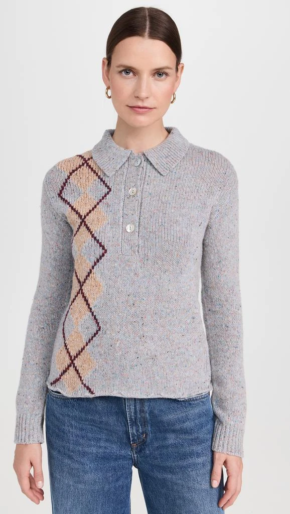 Lingua Franca Lee Tweed Argyle Polo Shirt 6