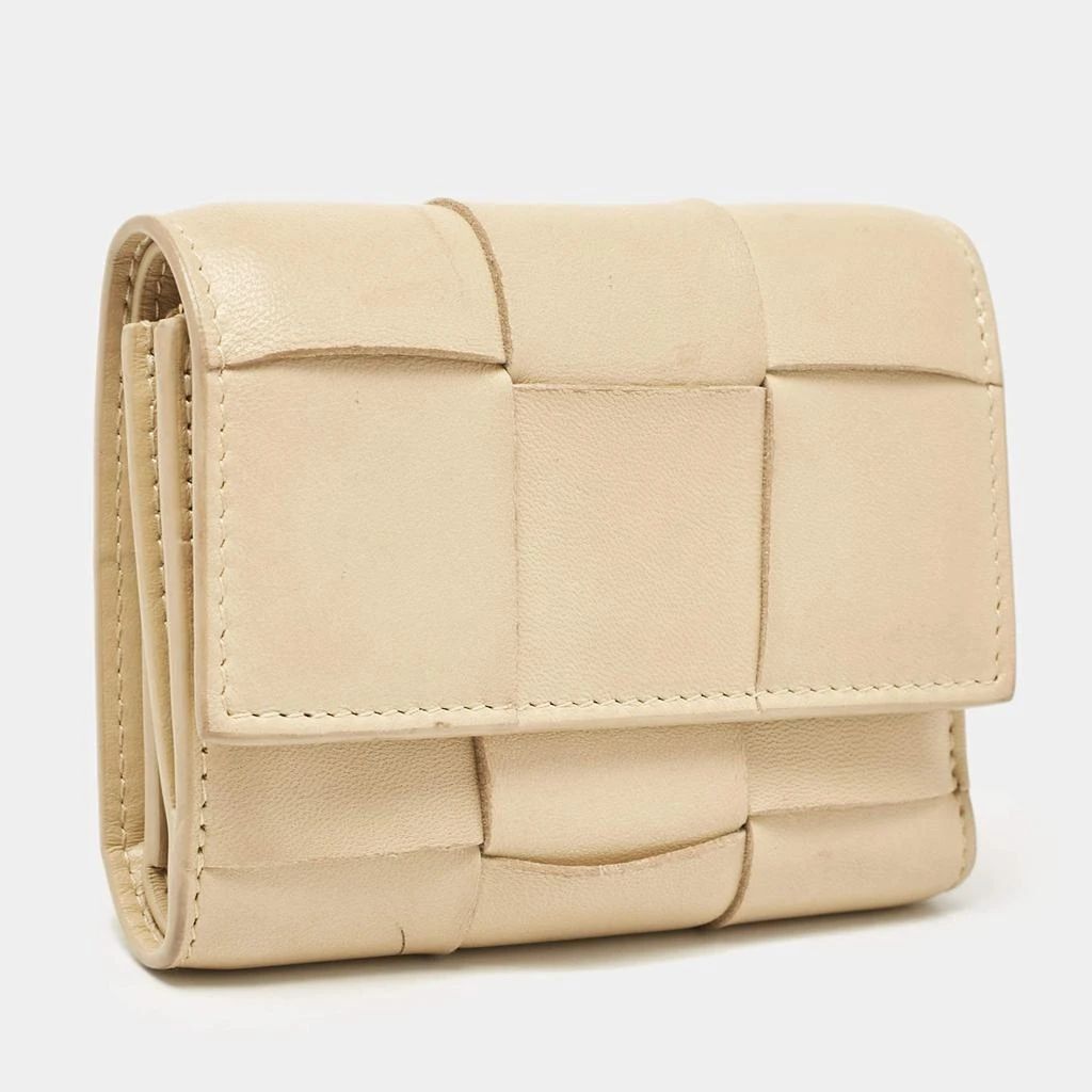 Bottega Veneta Bottega Veneta Beige Leather Intrecciato Cassette Zip Trifold Wallet 5