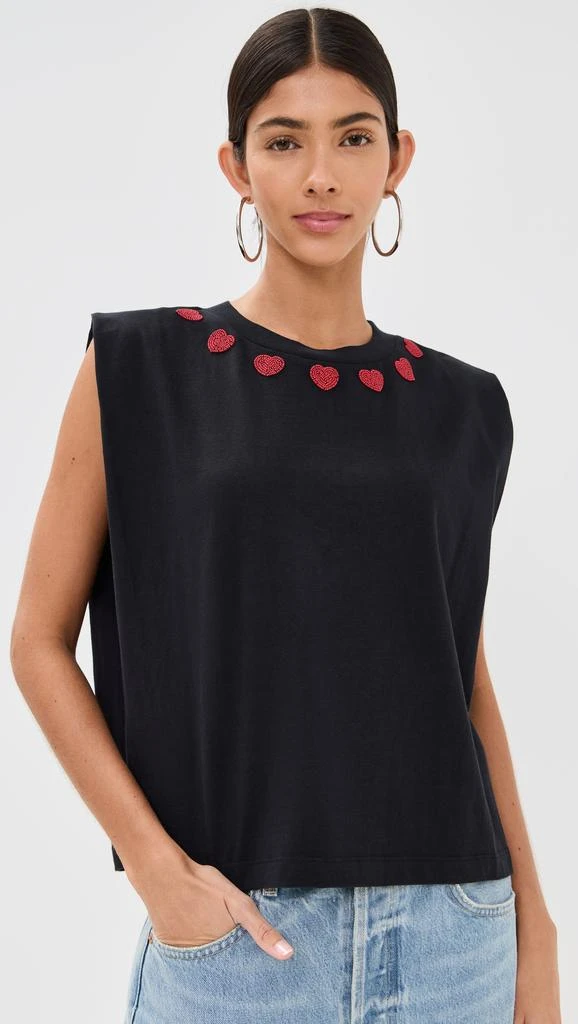 Farm Rio Beaded Hearts Black T-shirt 6