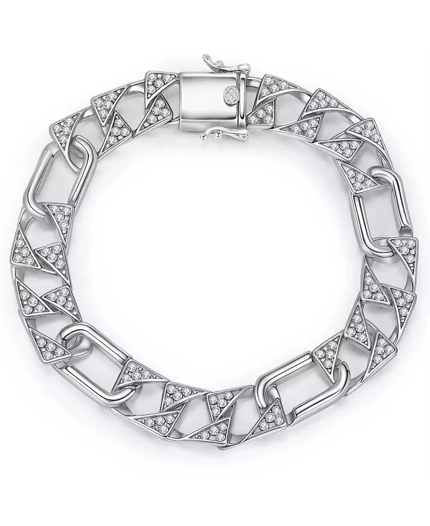 Genevive Men
s Sterling Silver White Gold Plated with Iced Out Cubic Zirconia Mixed Cuban Chain Bracelet 6