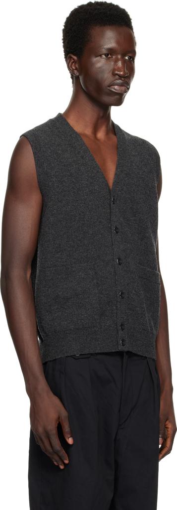 BEAMS PLUS Gray Button Knit Solid Vest