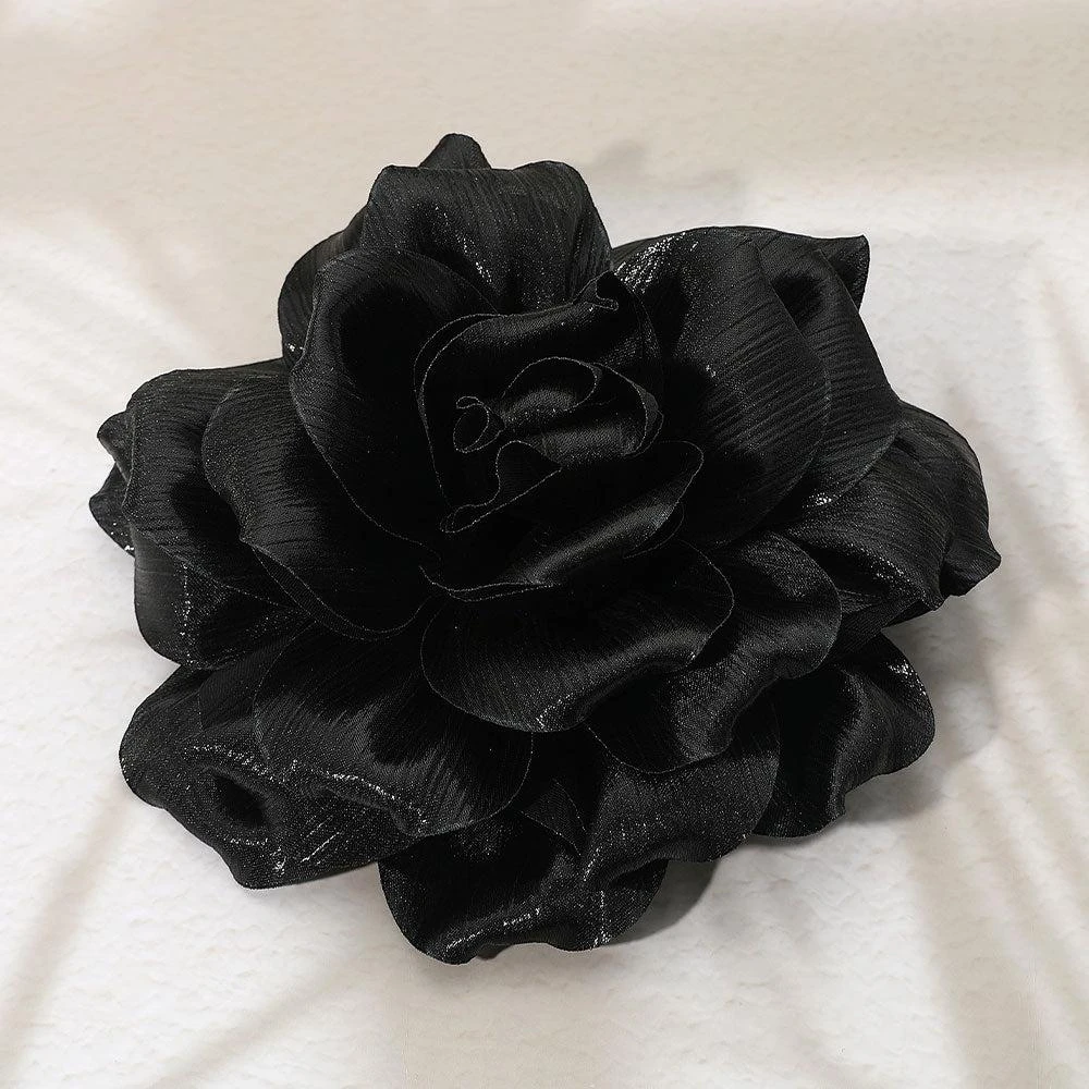 FASHNZFAB Metallic Fabric Flower Pin Brooch / Hair Clip / Hair Band / Bracelet Black