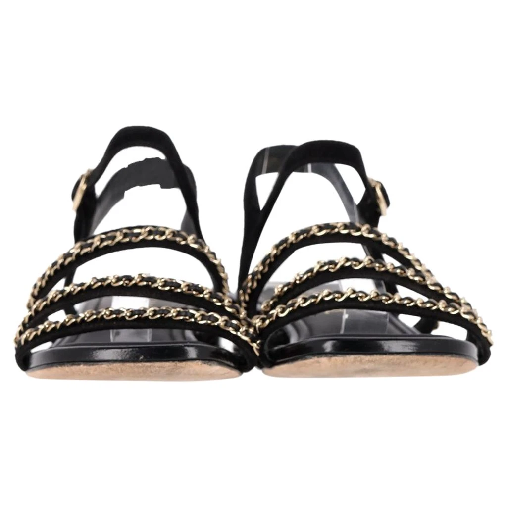 Chanel Interlocking CC Logo Chain Strap Flat Sandals in Black Suede 2