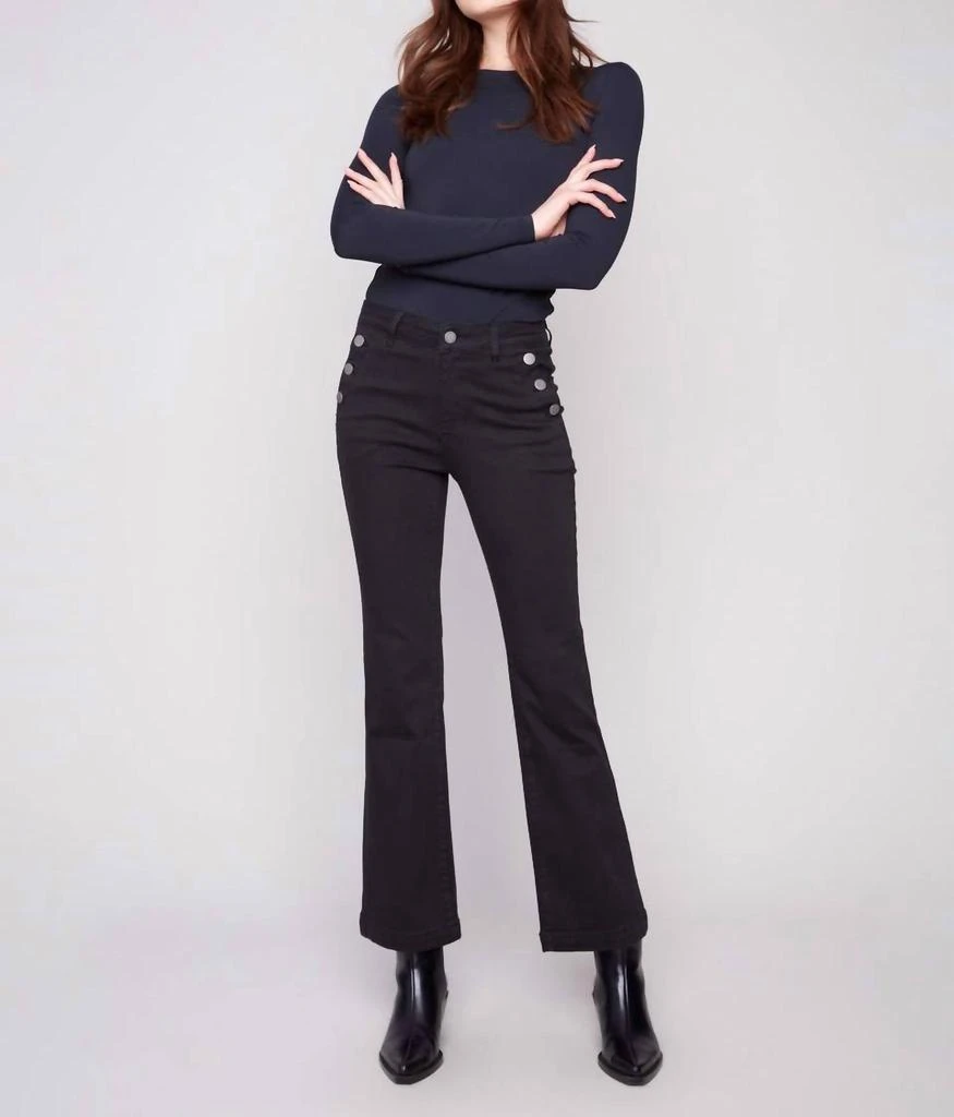 CHARLIE B Charlie B - Flare Leg Stretch Twill Pants With Buttons 7