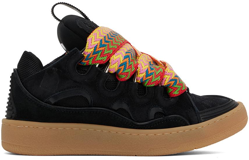 Lanvin Black Leather Curb Sneakers