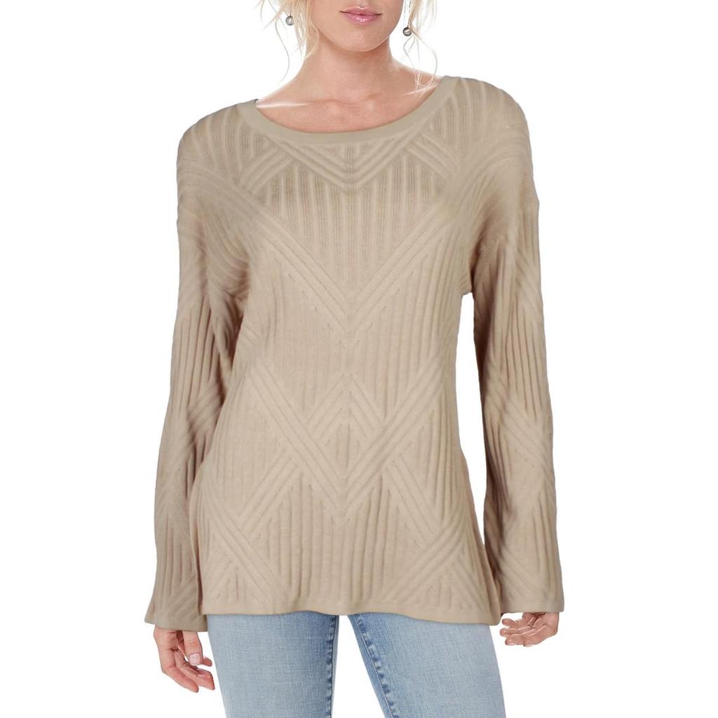 Adrienne Landau Womens Ribbed Cable Knit Pullover Sweater