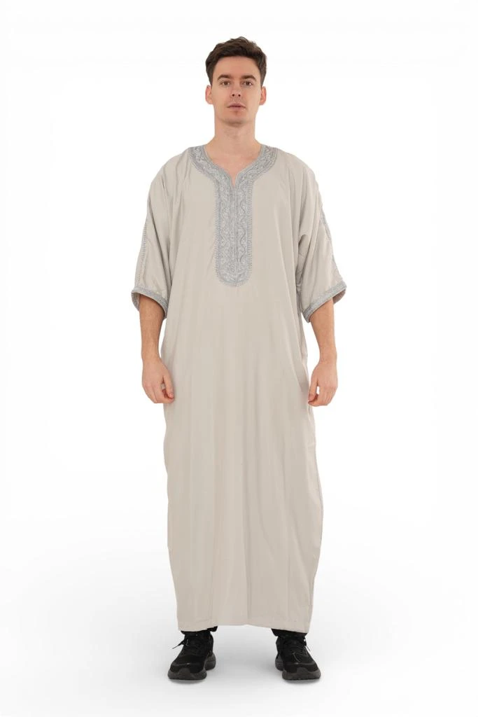 Arabic Thobes Men
s Grey Moroccan Thobe Robe Eid Djellaba Gandoura Jubba- HM65