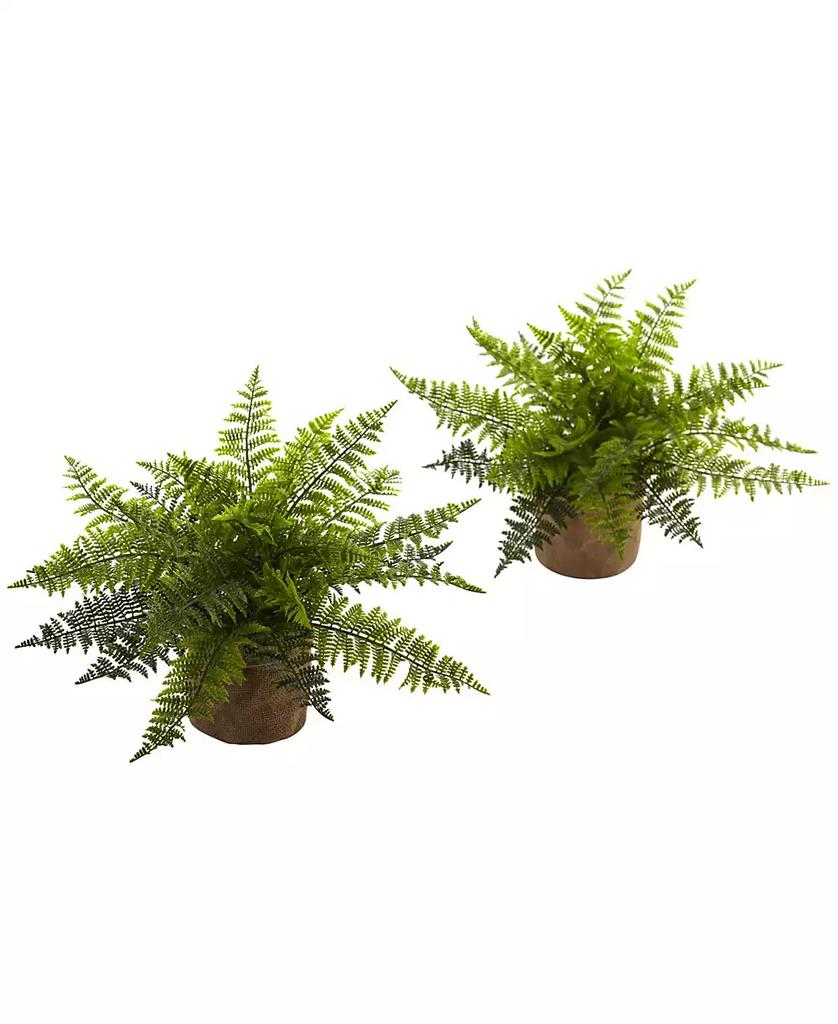 NEARLY NATURAL 15" Ruffle Fern Bush w/Burlap Base, Set of 2