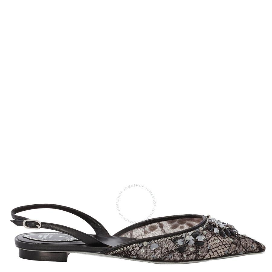 Rene Caovilla Hina Crystal Lace Slingback Flats