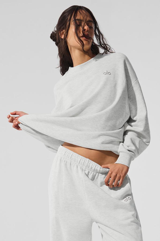 Alo Accolade Crew Neck Pullover - White Heather - Hoodies - Free