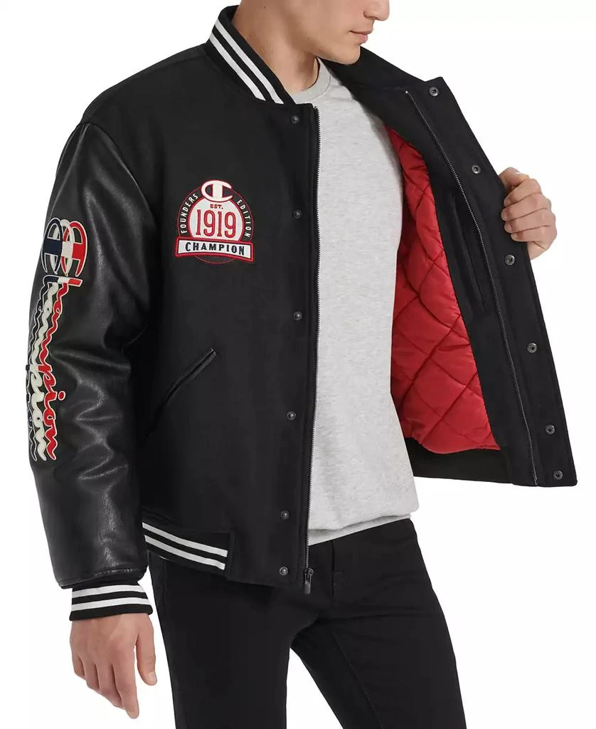 Champion Men's Logo-Patch Mixed-Media Varsity Jacket 4