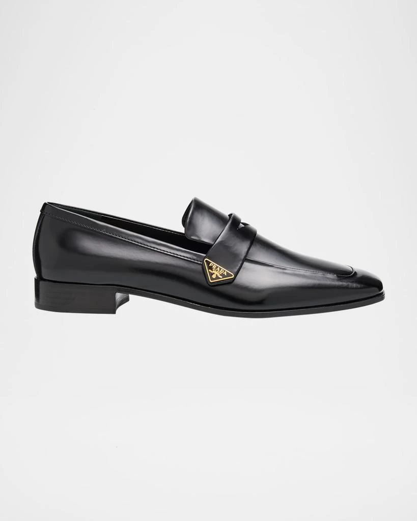 Prada Spazzolato Leather Logo Penny Loafers 1
