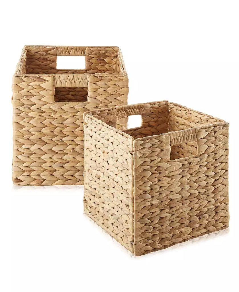 Casafield 10.5" x 10.5" Water Hyacinth Storage Baskets, Natural - Set of 2 Collapsible Cubes, Woven Bin Organizers for Bathroom, Bedroom, Laundry