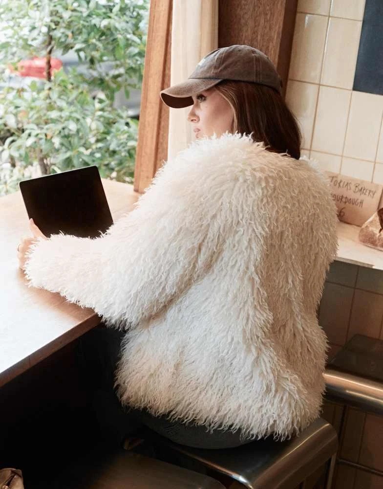 The Frolic The Frolic x Bella Stovey exclusive oversized mongolian faux fur jacket in cream 2