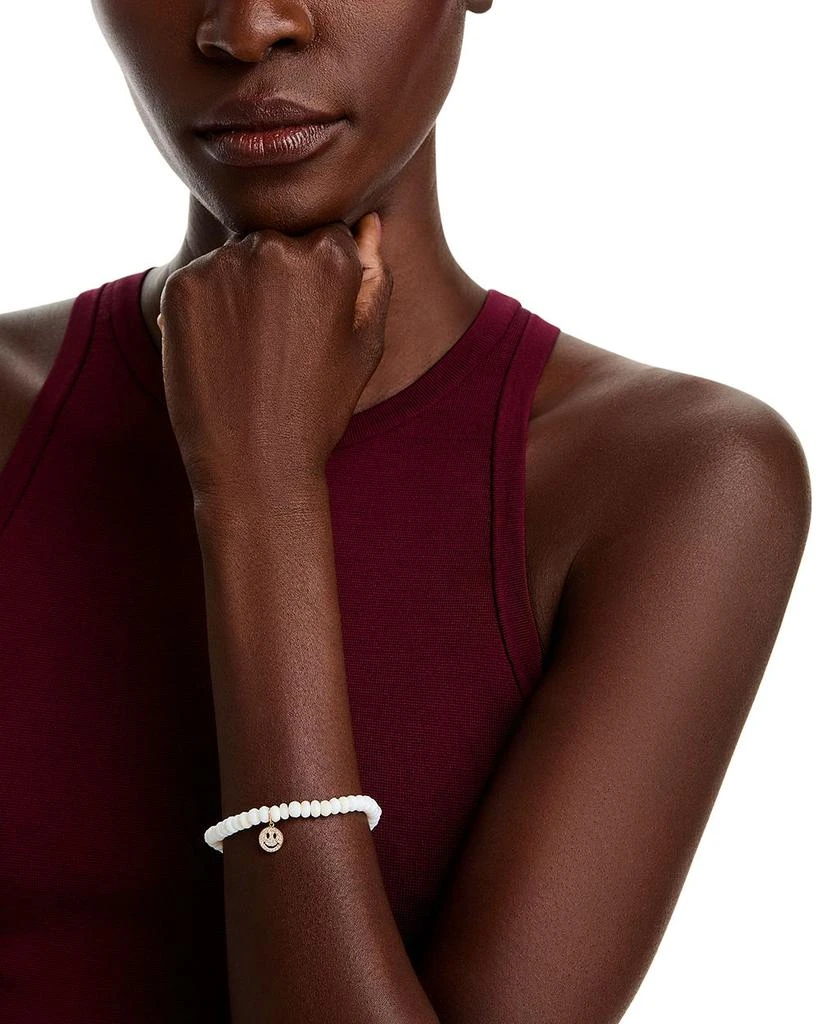 Sydney Evan Diamond Pavé Happy Face Charm White Opal Beaded Bracelet 2