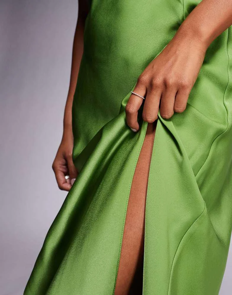 Shop ASOS DESIGN Petite satin tie strap maxi dress with split detail in  green on Sale at BeyondStyle  Get 60% Off ASOS DESIGN Petite satin tie  strap maxi dress with split