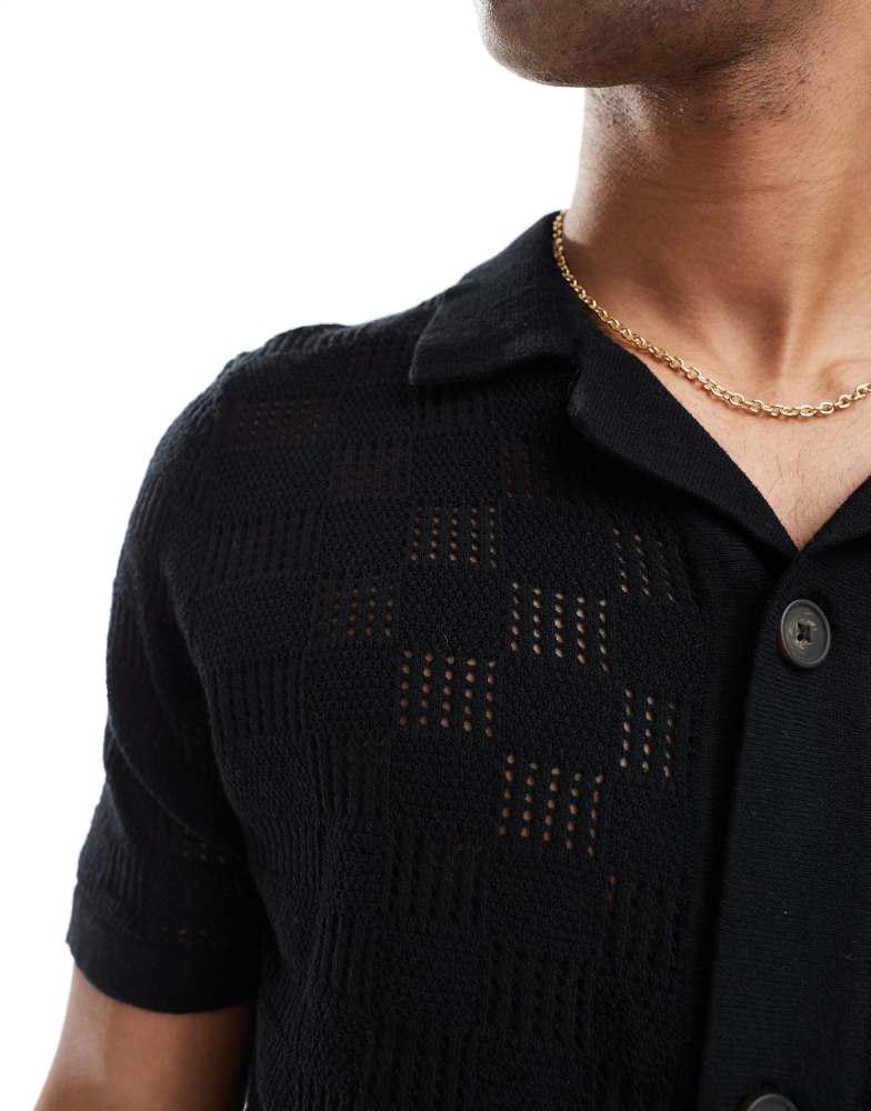 Only & Sons ONLY & SONS check crochet shirt in black