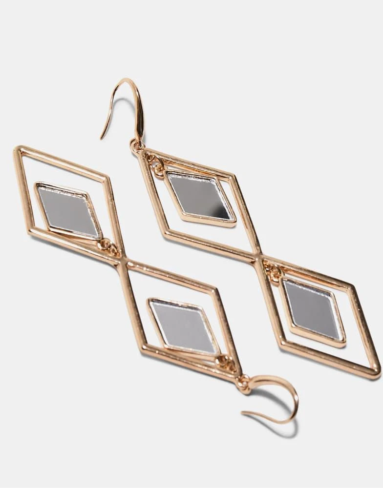 Stradivarius Stradivarius Mirror effect rhombus earrings in gold 4