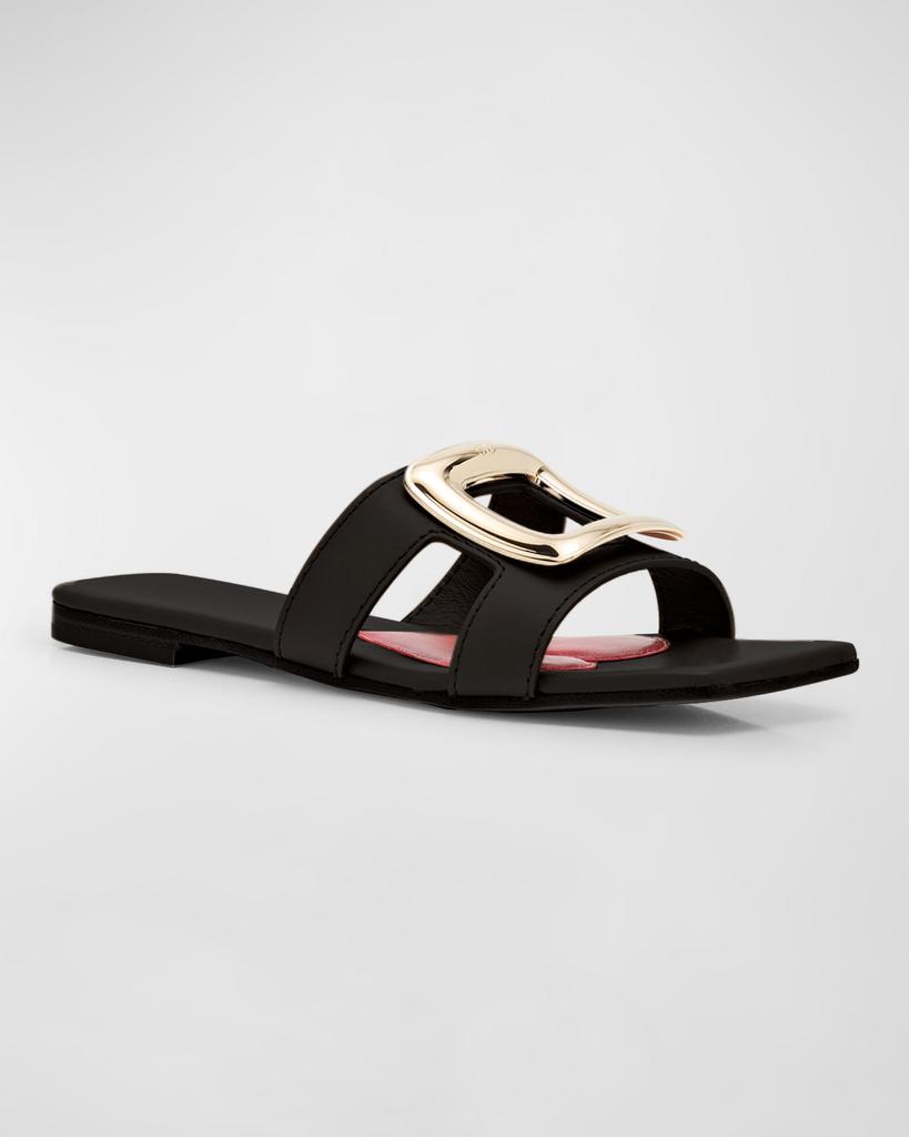 Roger Vivier Leather Buckle Flat Slide Sandals