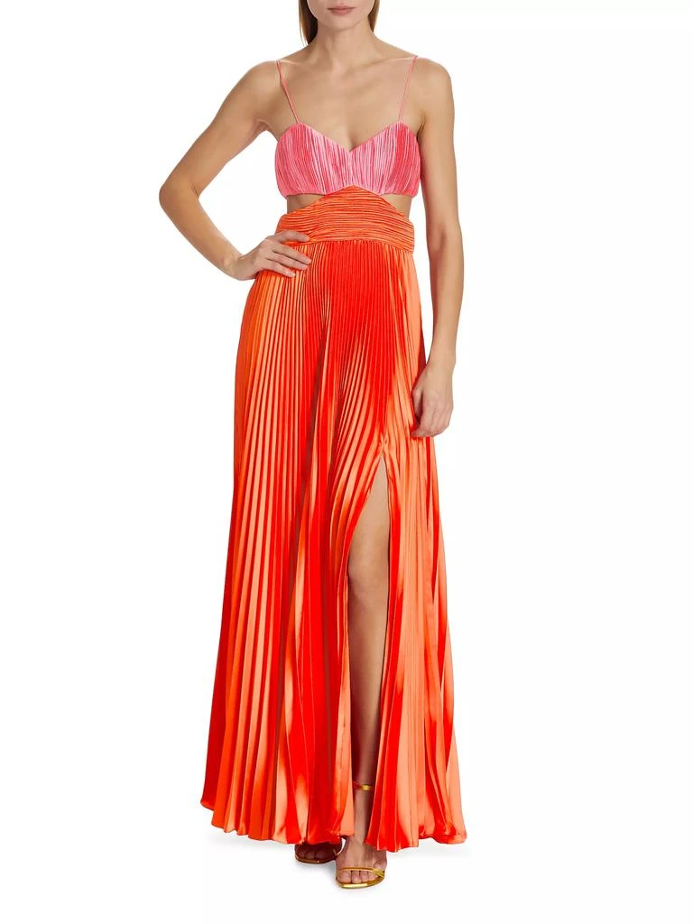 AMUR Elodie Satin Colorblock Pleated Gown 2