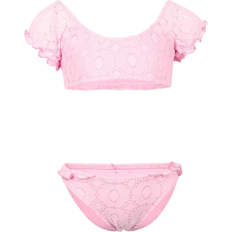 BANANA MOON Perforated ruffled bikini in pink 1
