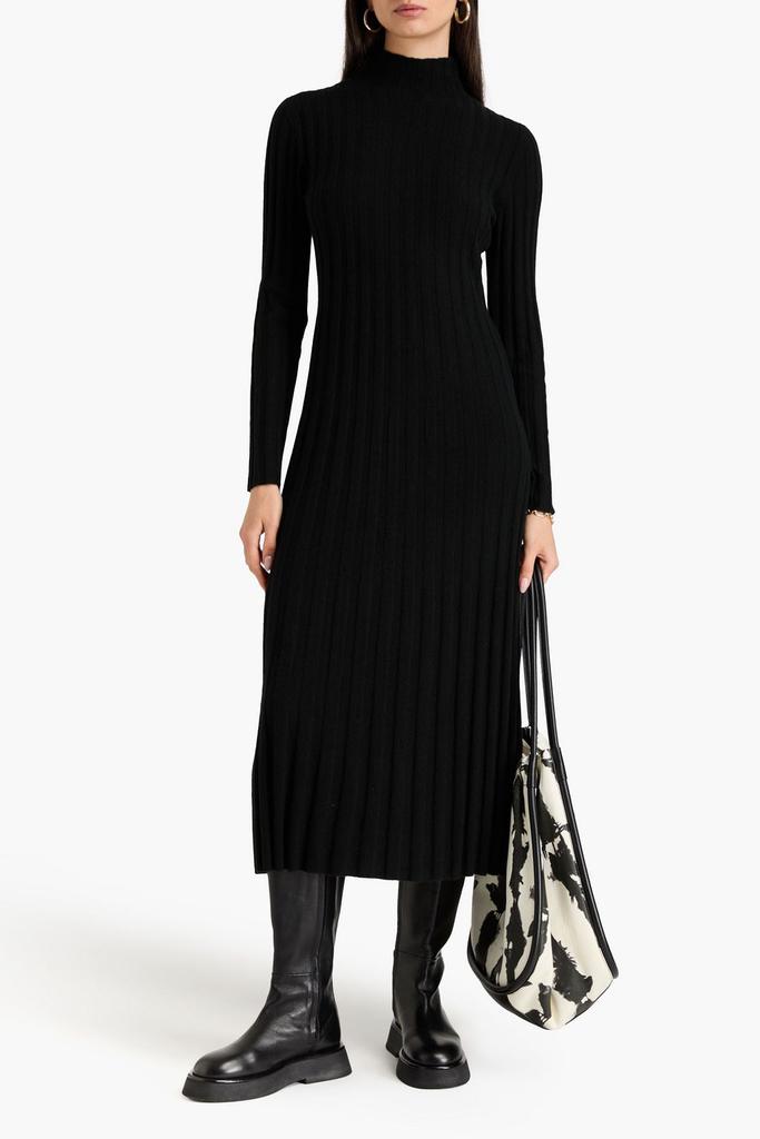 N.PEAL Ribbed cashmere turtleneck midi dress