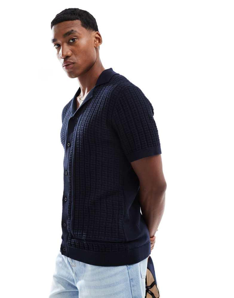 Brave Soul Brave Soul Knitted short sleeve shirt in navy