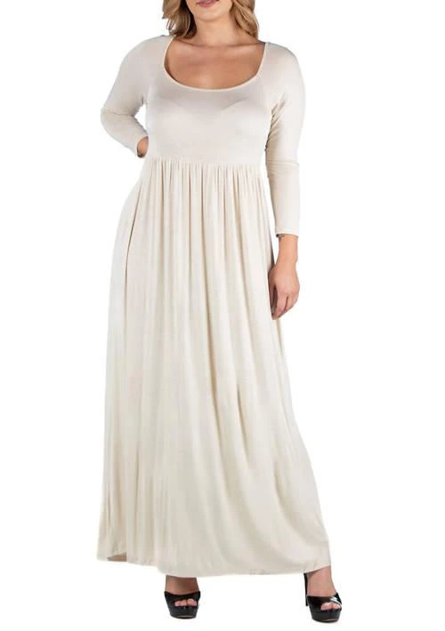 24seven Comfort Apparel Comfort Apparel Plus Size Long Sleeve Pleated Maxi Dress 1
