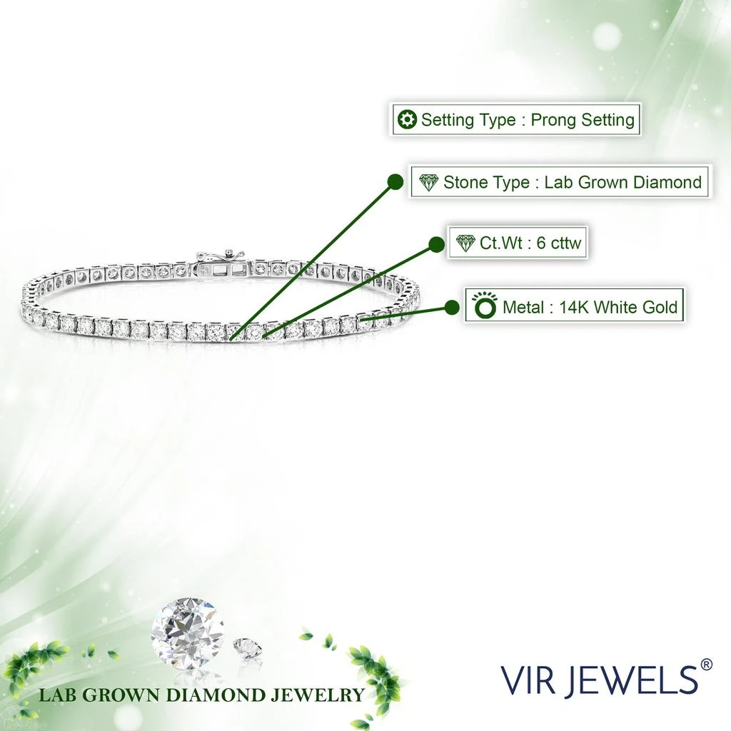 Vir Jewels 6 cttw Lab Grown Diamond Tennis Bracelet in 14K Gold 7 Inch For Women 5