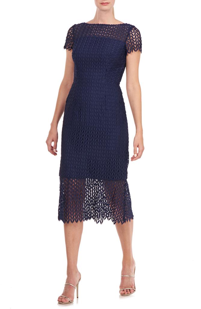 Kay Unger Tatum Floral Lace Midi Cocktail Dress