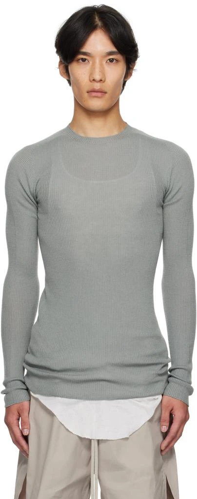 Rick Owens Blue Concordians Ribbed Round Neck Sweater 1