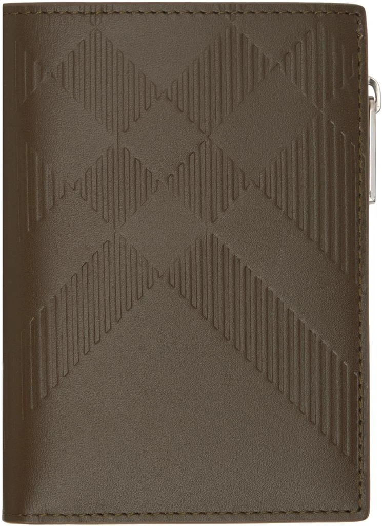 Burberry Khaki Embossed Check Zip Bifold Wallet 1