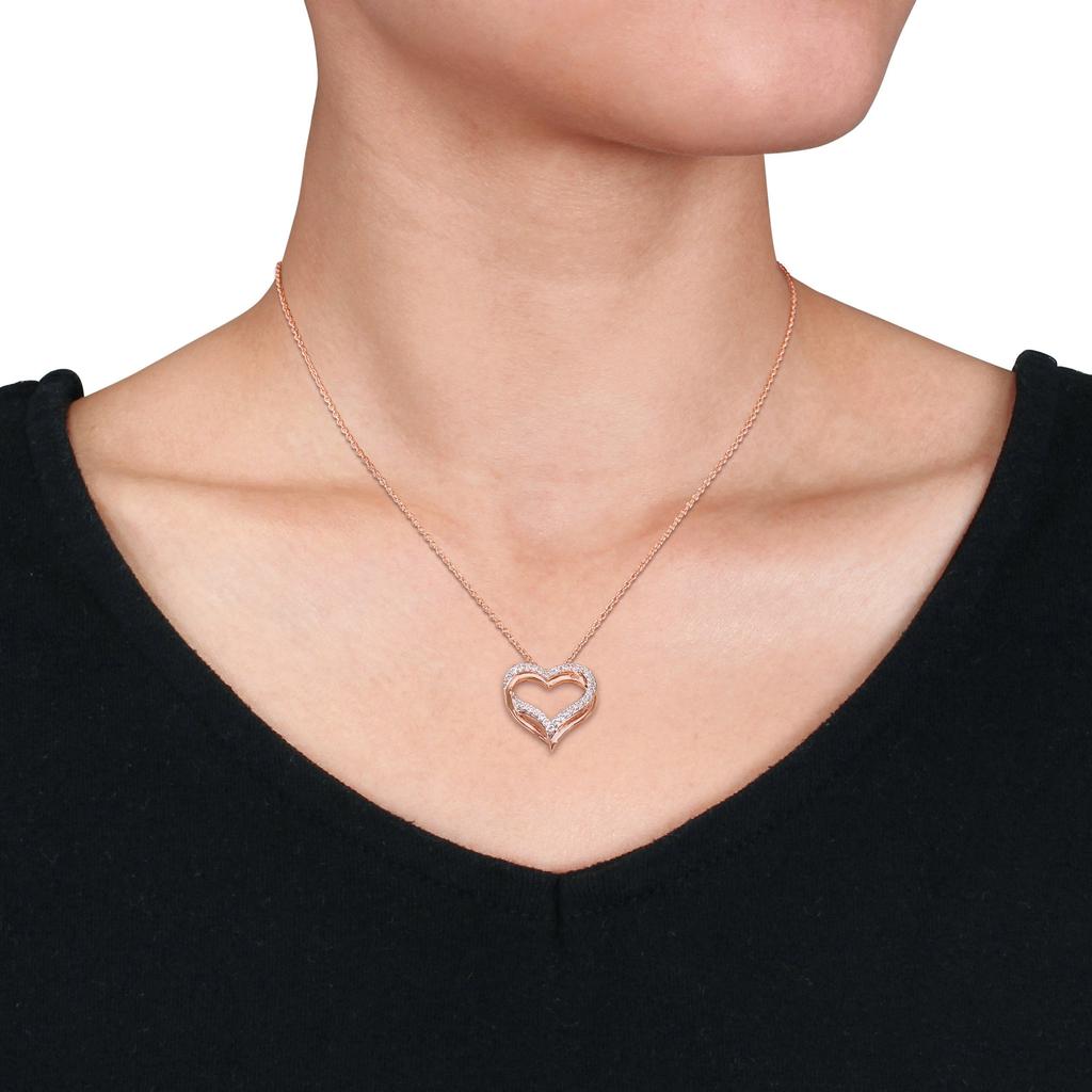 Mimi & Max Mimi & Max Created White Sapphire Crossover Heart Necklace in Rose Silver