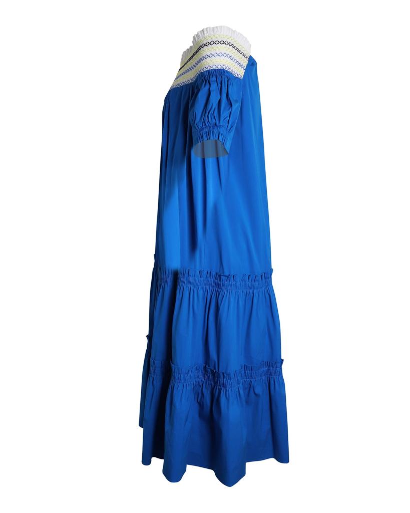 PETER PILOTTO Tiered Off-Shoulder Midi Dress in Blue Cotton