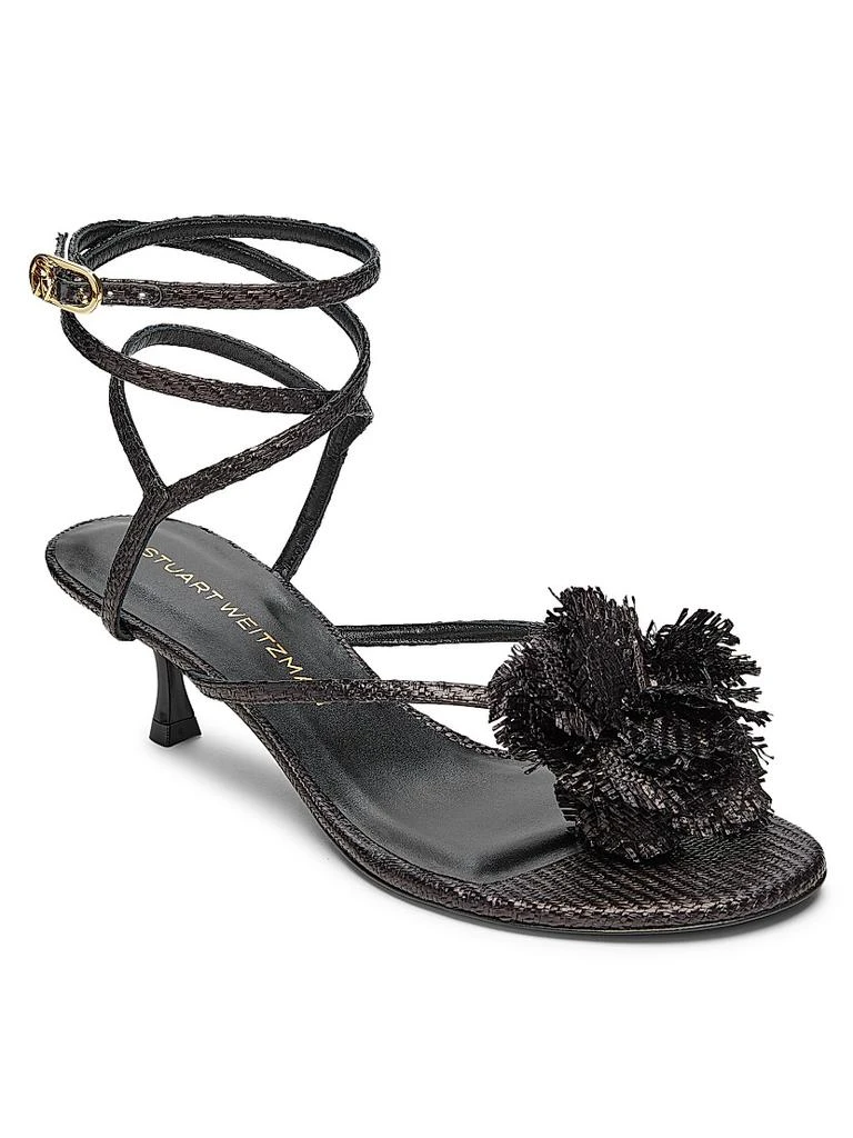 Stuart Weitzman Belize Floral-Appliquéd 50MM Raffia Ankle-Wrap Sandals 2