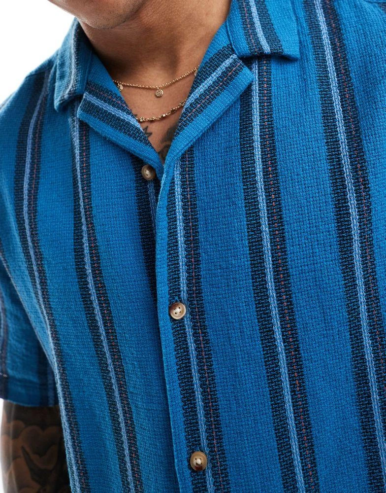 ASOS ASOS DESIGN boxy relaxed revere shirt in blue basket stripe 4