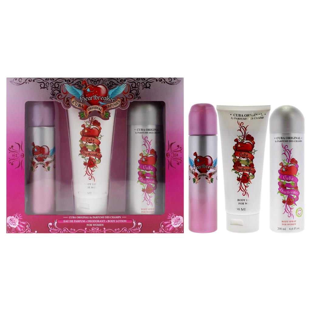 cuba Heartbreaker by for Women - 3 Pc Gift Set 3.3oz EDP Spray, 6.7oz Body Spray, 6.6oz Body Lotion