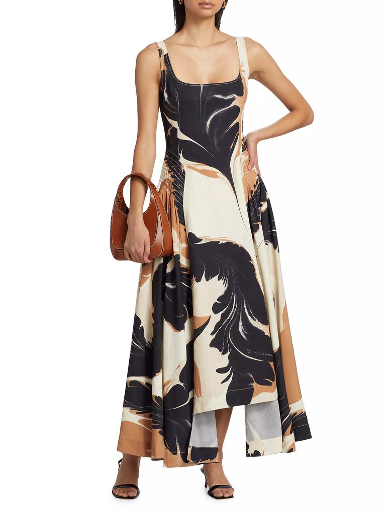 SIMKHAI Paola Linen-Blend Abstract Maxi-Dress