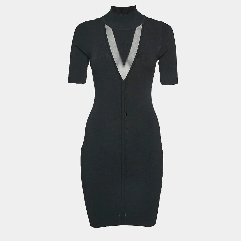 CUSHNIE Cushnie Black Rib Knit High Neck Bodycon Mini Dress M 1