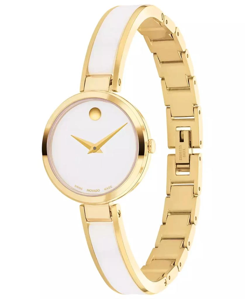 Movado Women's Moda Swiss Quartz White Ceramic Yellow PVD Bangle Watch 24mm 2