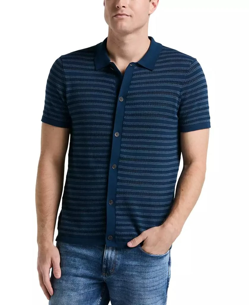 Perry Ellis Men's Jacquard Multicolor Short Sleeve Striped Button-Front Sweater 1
